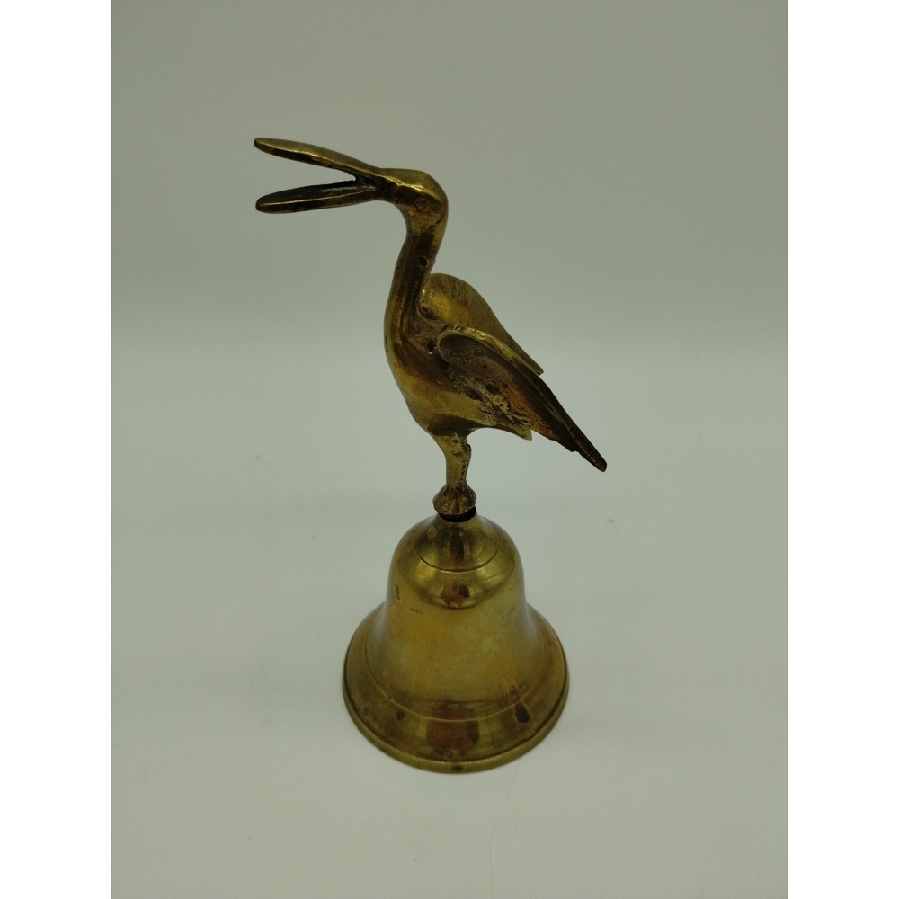 Vintage Brass Crane Bird Bell 5.75" Tall Beach Nautical
